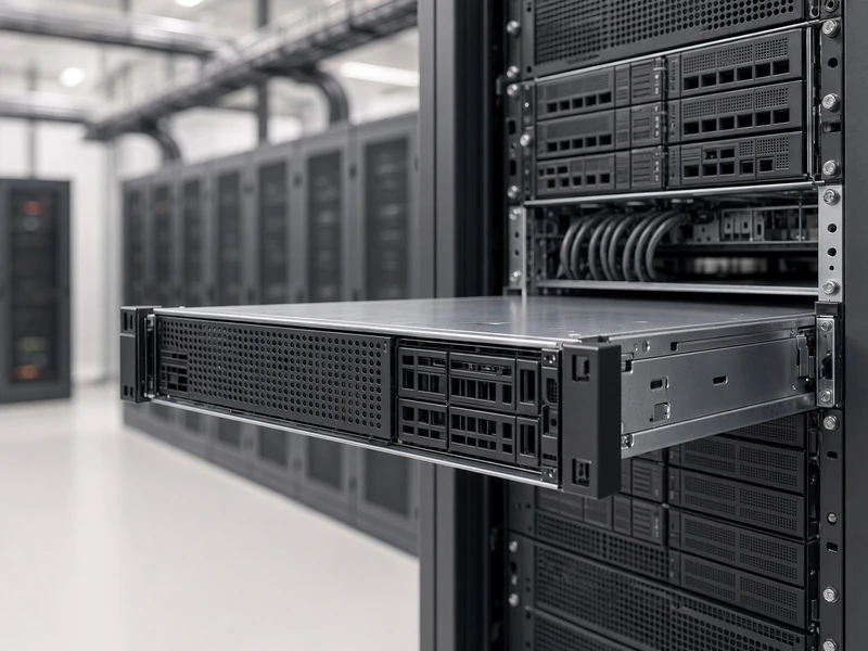 A 2U rack server slid out on its rails from a black rack
